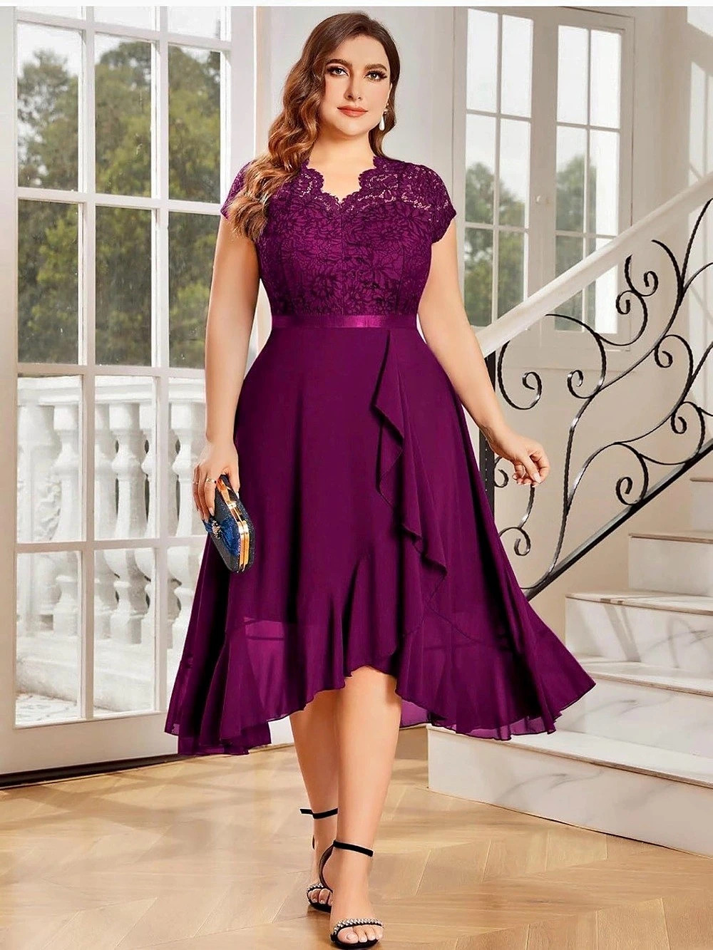 MIUSOL P6108 Floral Lace High-Low Dress 4XL